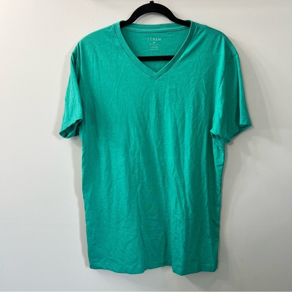 J. Crew Teal Green Slim Fit Short Sleeve V Neck Cotton Blend Tee Shirt Large